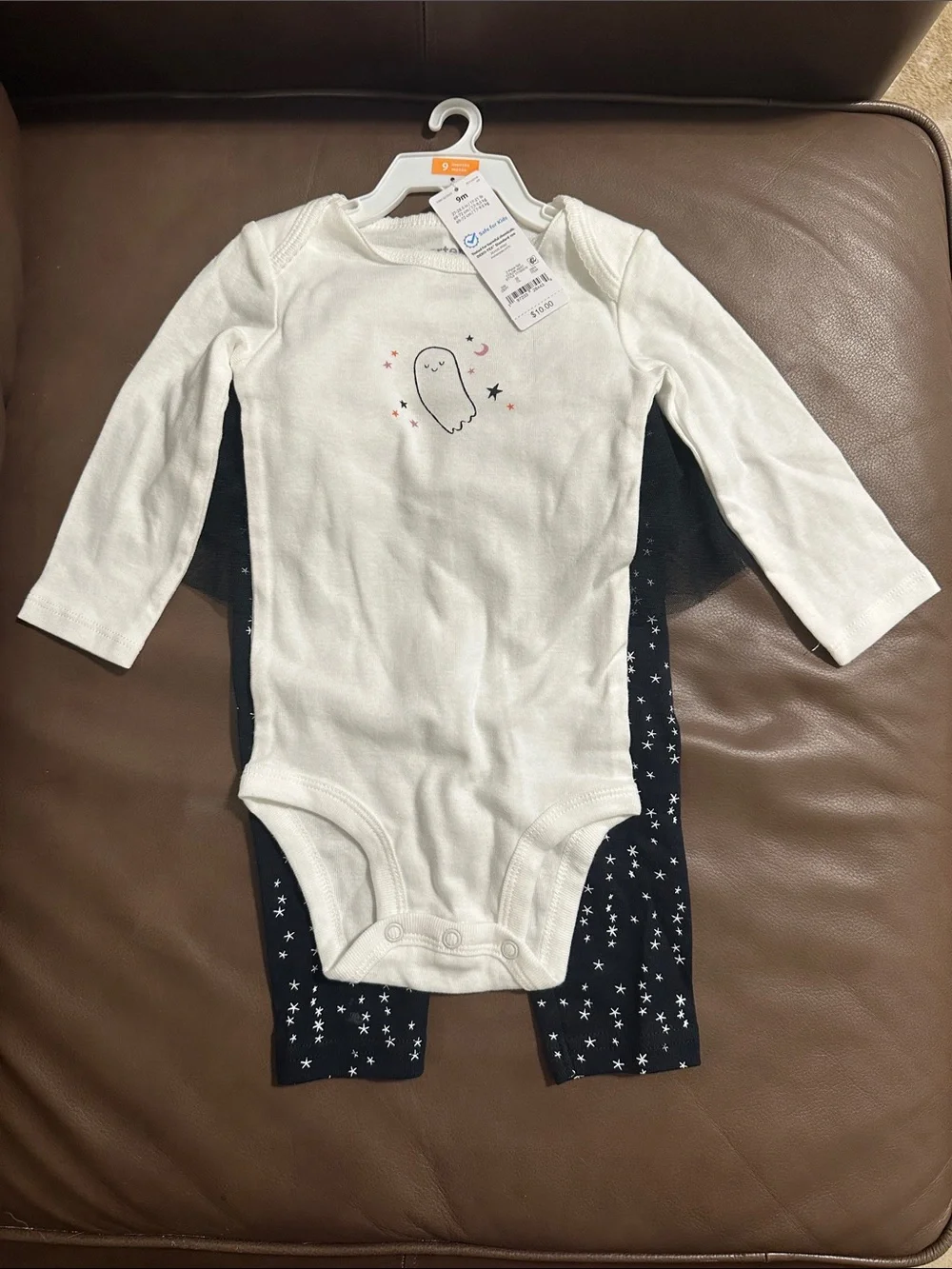 Carter's White & Orange Ghost and Pumpkin Footed One-Piece Set